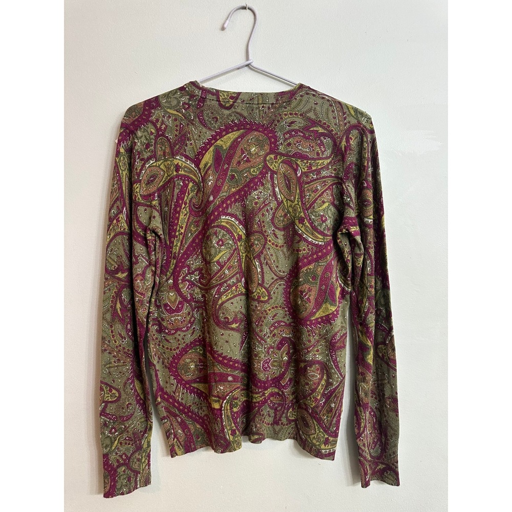 Lauren Ralph Lauren Paisley Crewneck Sweater Fall Olive Burgundy Knit M Academia - Picture 2 of 5